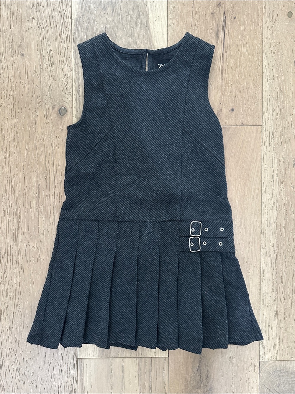 Zara Girls Dark Gray Pleated Formal Dress with Side Buckles